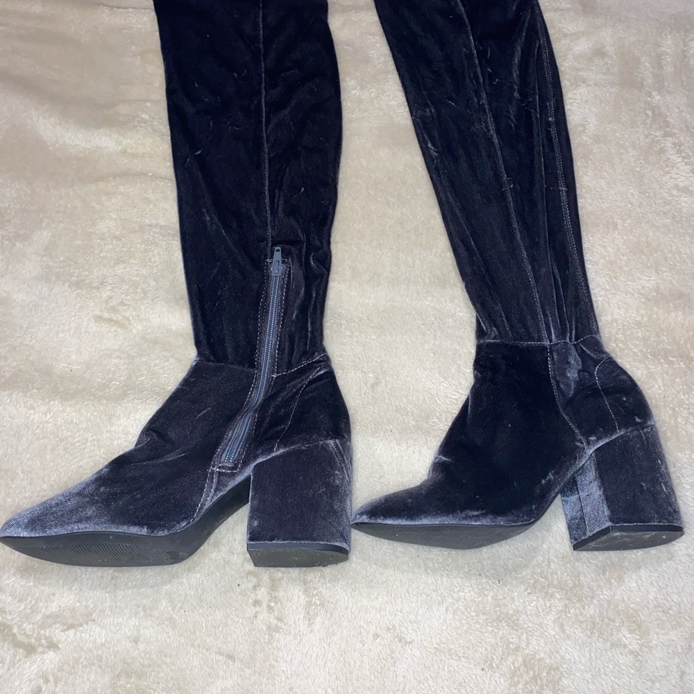 Aldo womens boots sz 6 grey Velvet thigh high retro gogo goth Y2K grunge chunky